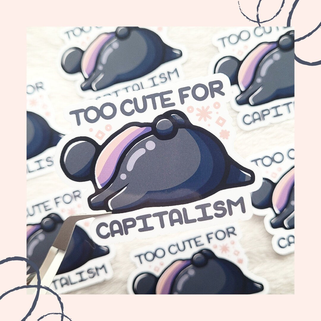 Panda "Too cute for capitalism" Die Cut Sticker