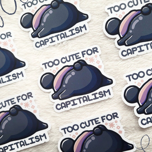 Panda "Too cute for capitalism" Die Cut Sticker