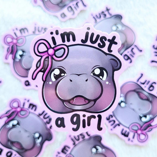 Moo Deng "I'm just a girl" Die Cut Sticker